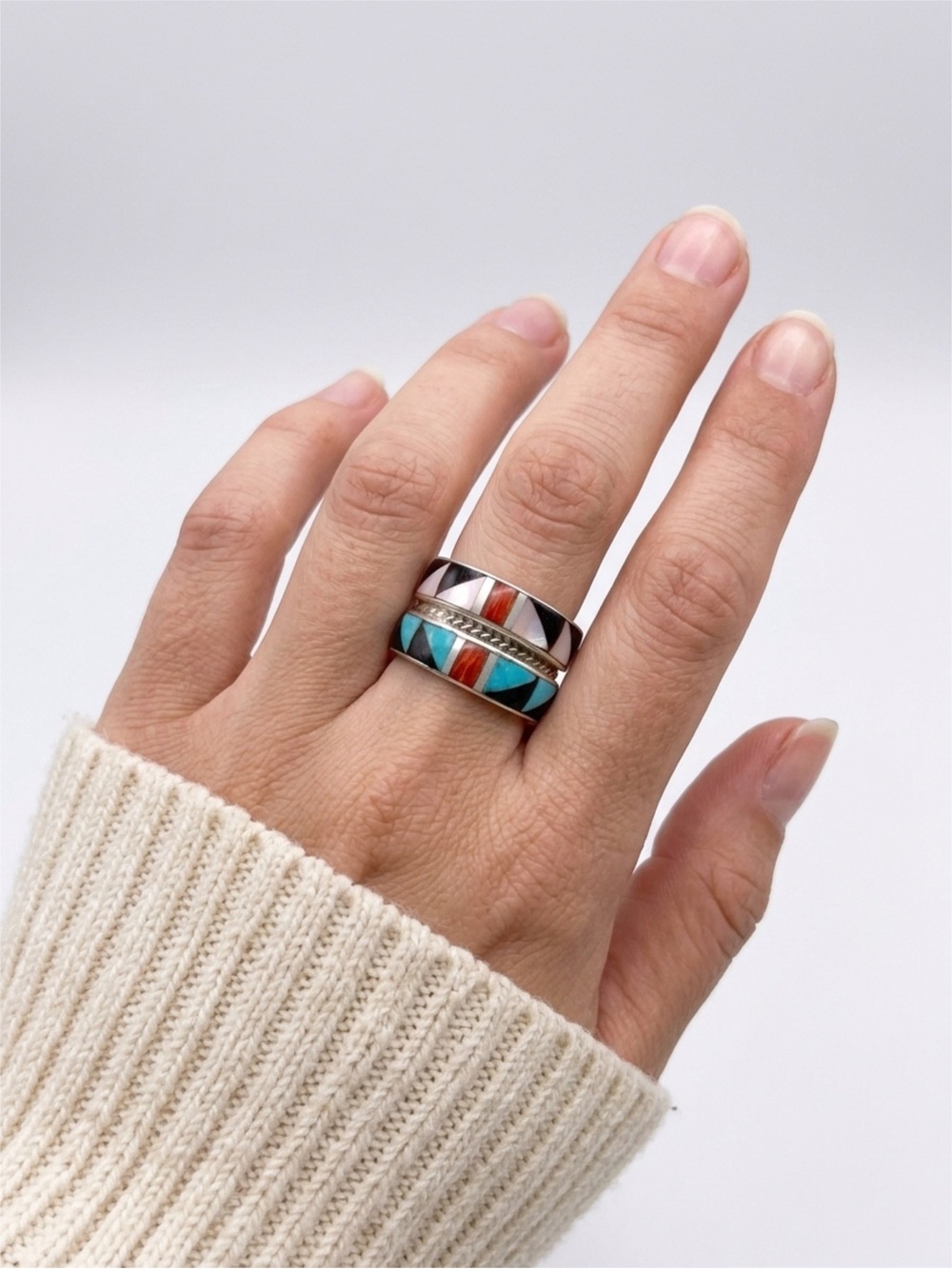 Native American Andrew Dewa Inlay Silver Ring